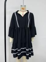 Vestido De Encaje Casual Sencillo De Color Sólido Con Cuello En V Y Mangas Bell Sleeves Plisadas De Polyester Para Mujer - details 7