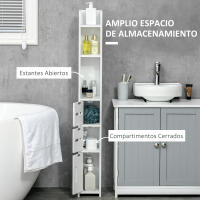 kleankin ArmarioAltodeBaño con 3 Puertas y 3 Estantes Abiertos Columna Auxiliar de Baño para Salón Aseo Dormitorio Estilo Moderno 15x17x120 cm - details 0