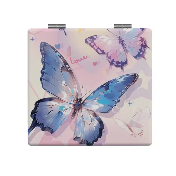 Espejo plegable con diseño de mariposa, espejo compacto de doble cara para retoques cosméticos, mini espejo de maquillaje portátil para viajes y exteriores. - 1