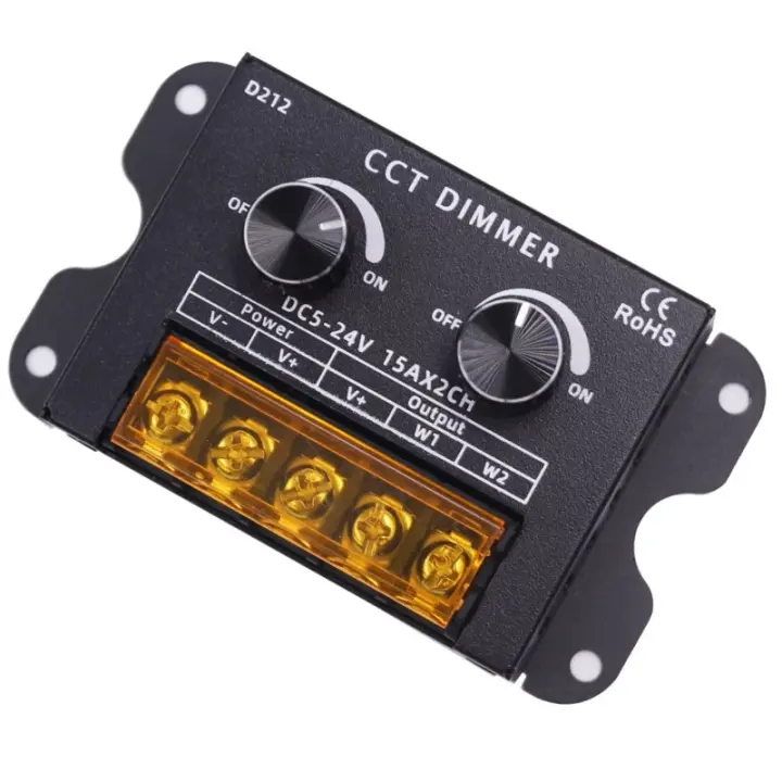 Jandei – Regulador Dimmer para Tiras Led CCT de 5V a 24V, 2 Canales (Máx 15A por Canal), Sistema Manual con Ruedas Metálicas, Montaje en Superficie, IP20 - 1