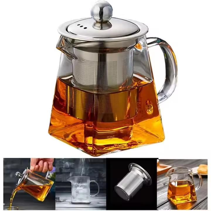 Tetera de vidrio de 350 ml Tetera para una persona con infusor de acero inoxidable resistente al calor Perfecta para té y café - 1