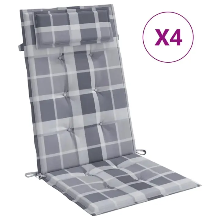 Cojines de Silla de lona Alto 4 UDS Oxford Cuadros Gris - 1