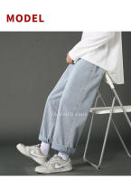 Nuevos Jeans Casuales Para Hombre 2024 Estilo Coreano Hip Hop Rectos De Pierna Ancha Pantalones Vaqueros Couple En Negro Y Azul Claro Cierre De Cremallera Talla Media - details 3