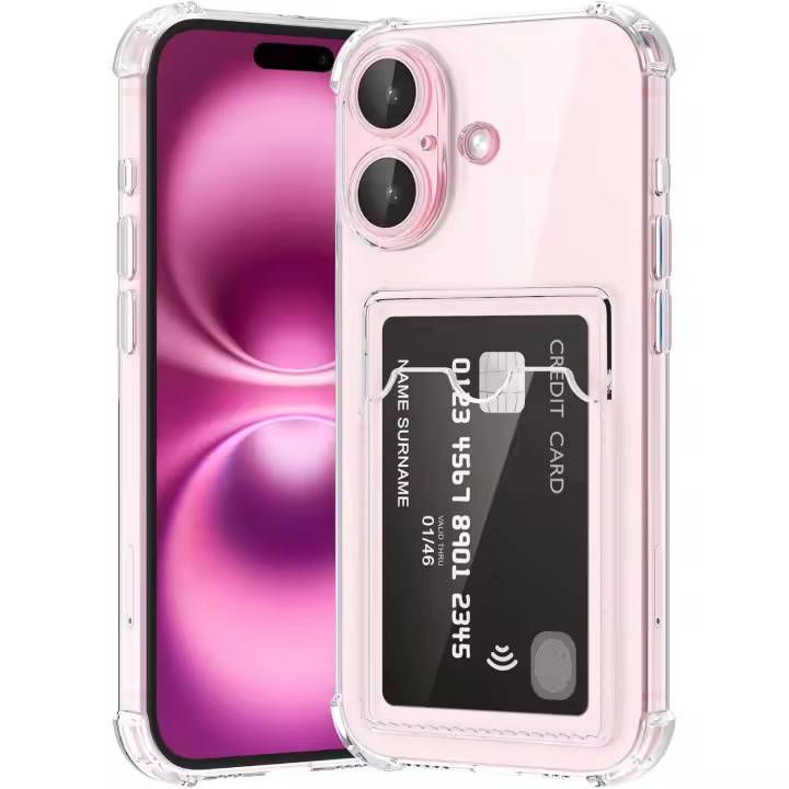 Funda protectora ultrafina de silicona suave estilo cartera a prueba de golpes y arañazos para iPhone 16 con ranura para tarjetas, transparente - 1