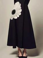 Vestido Midi De Noche Elegante Para Mujer Con Estampado De Flores Largo Manga Full Cuello Alto Negro Vestido A-Line Nueva Otoño 2024 - details 12