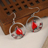 Pendientes Colgantes De Estilo Bohemio Vintage Con Diseño De Ramas De Pájaro Rojo Para Mujer Para Usar En Vacaciones - details 1