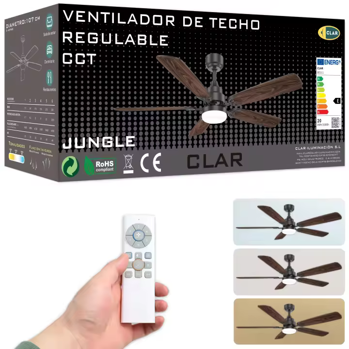 CLAR - Ventilador de Techo con Luz LED, Motor DC Eficiente y Silencioso - 1