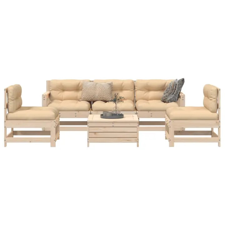vidaXL Juego de sofás de jardín 6 piezas madera maciza de pino - 1