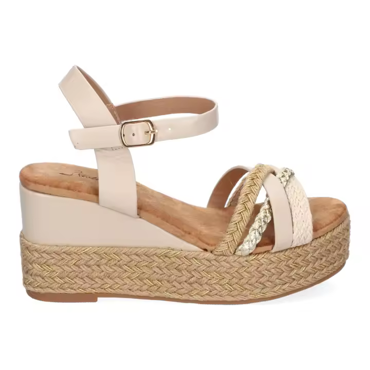 PuntoSalao Sandalias de cuña y plataforma en yute hebilla para mujer color beige F260-14 - 1