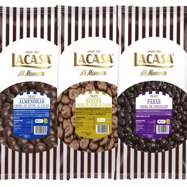 Lacasa Mi Momento pack 3kg bolas: Pasas de Corinto con chocolate Negro ,Almendra con chocolate con Leche ,Nuez con chocolate con Leche - 1