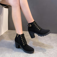 Botas De Tacón Alto Para Mujer 2023 Primavera Invierno Calidad Superior Con Cordones Modernas Europeanas PU Botines De Tacón Con Entrega Rápida - details 22