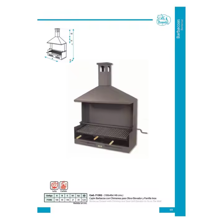Cajón Barbacoa con Chimenea P.Inox 100x40x148 - 1