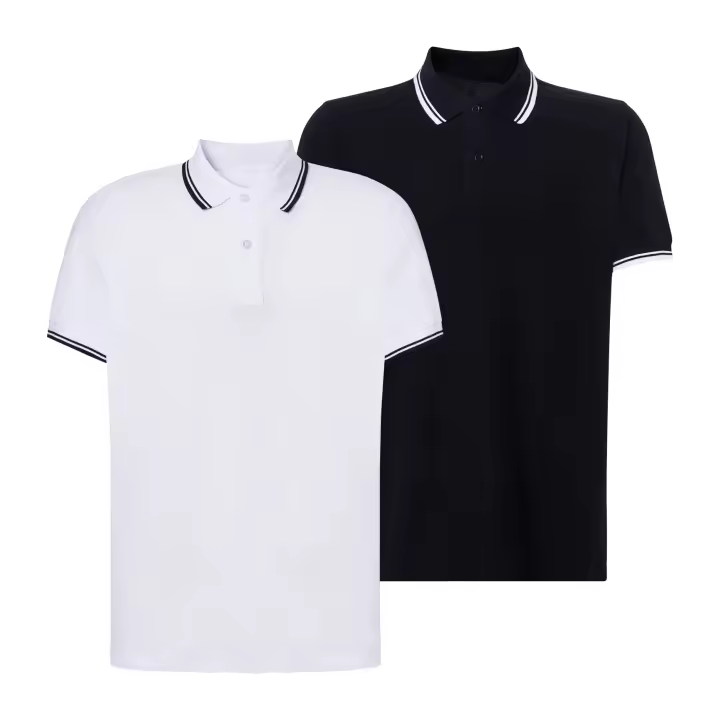 Pack de 2 Polos Bicolor Raya en Cuello y Manga -  Manga Corta para Hombre - Premium -  100% Algodón de Alta Calidad - 100% Algodón Peinado Preencogido - Color Blanco y Negro - Marca SO Wear Siempre Original - 1