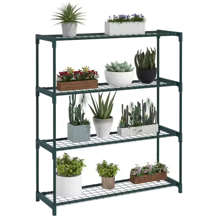 Outsunny Estantería para Plantas Soporte para Macetas de 4 Niveles con Estructura de Acero para Jardín Patio 89x28x107 cm Verde Oscuro - 1