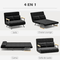 HOMCOM Sofá Cama Convertible 3 en 1 Sillón Cama de 2 Plazas Plegable con Respaldo Ajustable de 5 Niveles y 2 Almohadas Acolchadas para Oficina Dormitorio Salón 102x73x81 cm - details 3