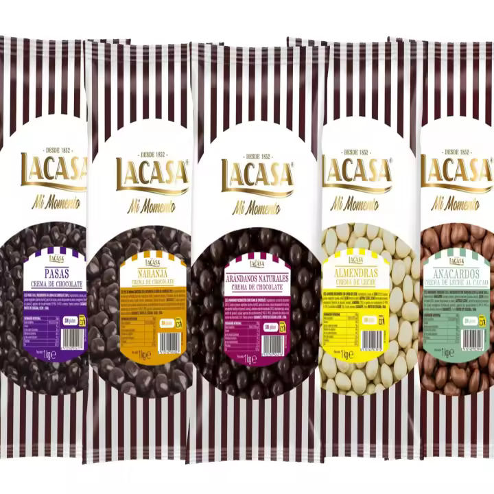 Lacasa pack 5kg deliciosas bolas de frutos secos con chocolate: Pasas de Corinto Negro,Almendra Blanco,Anacardo leche, naranja Negro,Arándanos Negro - 1
