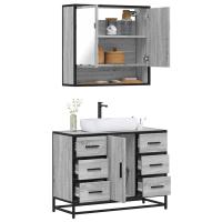 vidaXL Set de muebles baño 2 pzas madera contrachapada en color Roble ahumado/Roble Sonoma/Gris sonoma y más | almacenamiento funcional diseño moderno para baño dormitorio sala - details 2