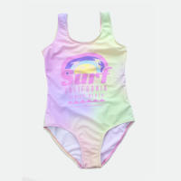 Traje De Baño De Un Pie Para Niñas Estilo Básico Con Estampado Gradient Surf Verano Playa Material Poliéster Y Spandex - details 0