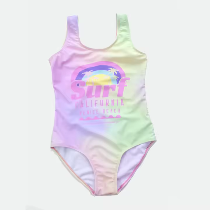 Traje De Baño De Un Pie Para Niñas Estilo Básico Con Estampado Gradient Surf Verano Playa Material Poliéster Y Spandex - 1