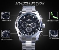 Reloj Mecánico Forsining Para Hombre Estilo Negocios Dial Negro Con Calendario Y Punteros Luminosos Acero Inoxidable Resistente Al Agua - details 3