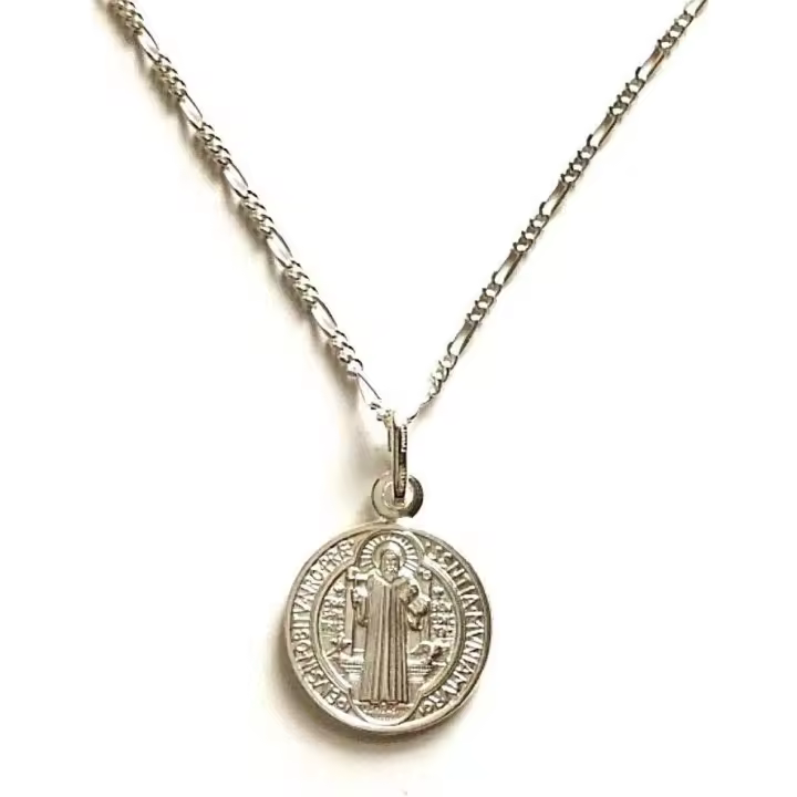 COLLAR DE PLATA DE LEY 925 SAN BENEDICTO 20" DE LARGO 24X15mm / 925 PLATA ESTERLINA CADENA DE SAN BENITO 20" LARGO - 1