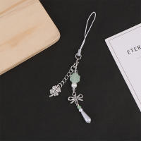 Llavero Estilizado Con Colgante De Huesos De Four Leaf Clovers Hecho a Mano Con Cuentas De Bisagra Para Teléfono Móvil - details 0
