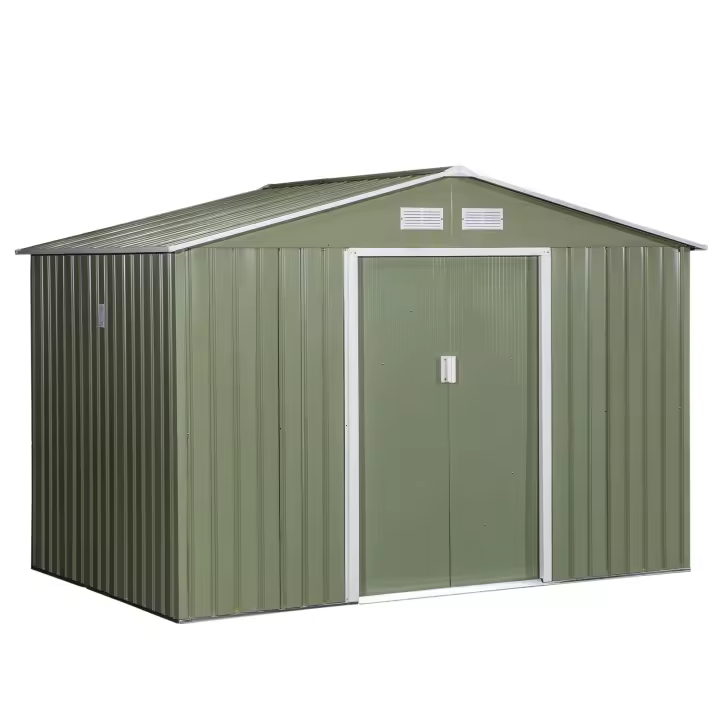 Outsunny Cobertizo de Jardín de Exterior 4,9 m² 277x195x192 cm Caseta de Jardín Metálica con 2 Puertas Corredizas Base Refuerzo (Suelo NO Incluido) para Patio Terraza - 1