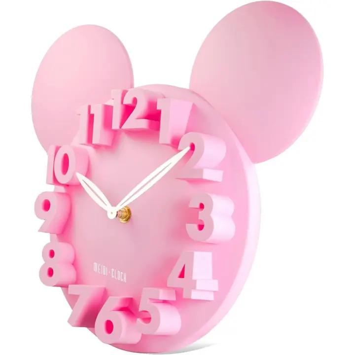 Mural de pared para niños Minnie Rose 3D figuras Reloj de pared de cuarzo para dormitorio Nursery School 32x28cm rosa - 1