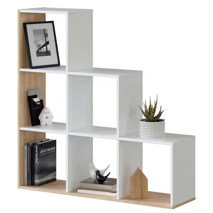 Miroytengo Estantería Librería Taris Escalera Color Blanco y Roble 110x108x28 cm - 1