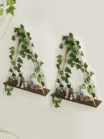 Estante Flotante De Madera Con Decoración De Hoja LED Para Decoración Del Habitáculo Estilo Bohemio Estante De Pared Para Sala De Estar - details 14