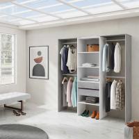 Meimon Armario vestidor con estantes, 2 cajones y 4 barras de colgar. Fabricado en tablero melaminizado tipo E1. Interior blanco, cajones en MDF con guías metálicas, estantes regulables, barras extraíbles de aluminio. Color cemento y blanco Artik - details 2