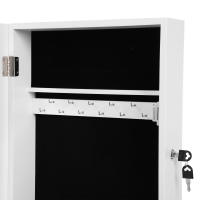 Espejo joyero colgante montado en pared, armario para bisuterías con imán y llaves, en blanco - details 2