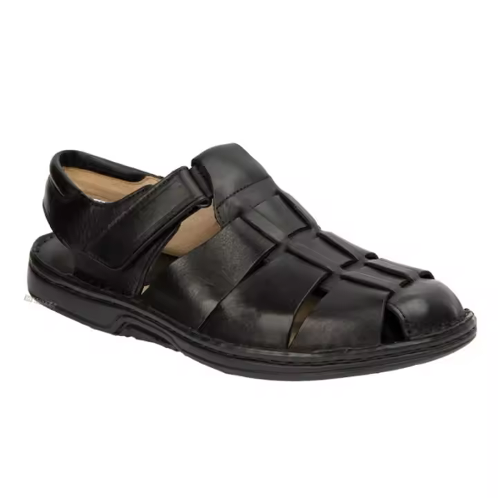 Sandalia Confortable Hombre En Piel Referencia: 901 Negro, Marrón Sandalia confortable para hombre, ajustable con velcro, fabricada en piel negro con forro de piel y planta acolchada de piel.  * Suela Resistente y ligera. - 1