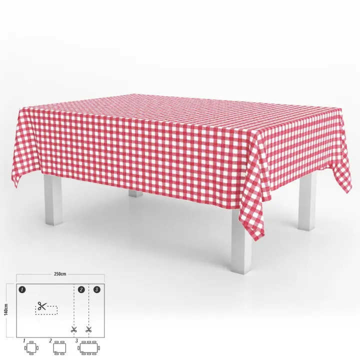 Mantel hule rectangular cuadros rojos impermeable antimanchas pvc 140x250 cm.  recortable uso interior y exterior - 1