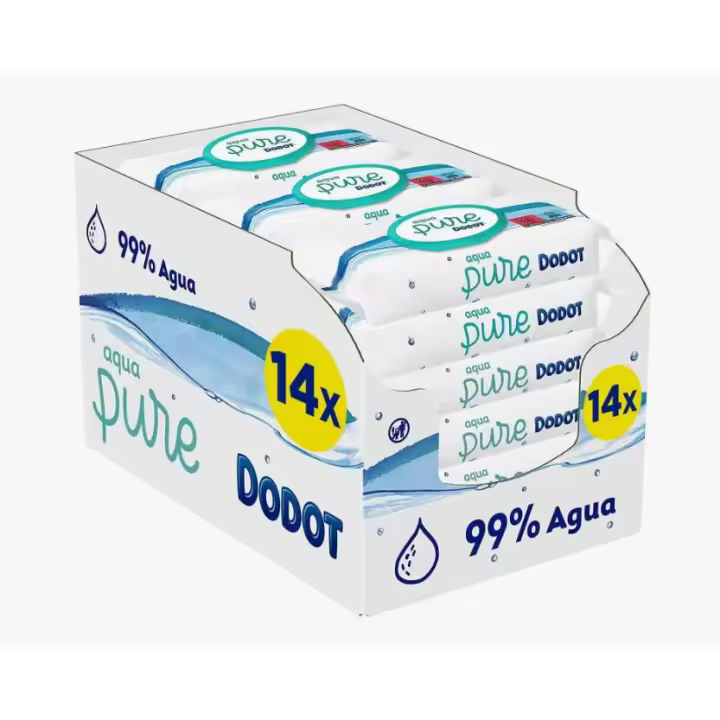 Dodot Toallitas Pure Aqua Para Bebé, 14 paquetes de 48 unidades 672 Toallitas, Limpieza Delicada, 0% Plástico - 1