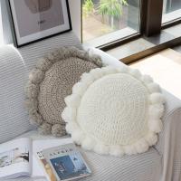 Almohada redonda de punto de lana estilo otoño e invierno con monedas para el hogar, cojín para acampar en casa de familia - details 6