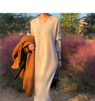 Vestido Largo De Mujer Otoño Invierno 2024 Nueva Vuelta Suéter Tejido Suéter Maxi De Cashmere Estilo Coreano Elegante - details 6