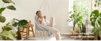 SONGMICS Hamaca Silla, Silla Colgante, Cojín Grande y Grueso, Boho para Dormitorio, Balcón, Jardín, Sala de Estar, Soporta hasta 120 kg, Incluyen Accesorios,  Blanco Crema y Gris Paloma/Gris Paloma/Blanco Crema - details 0