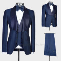 Traje Negro Azul Náutico Para Hombre 3 Piezas Formal Business Tuxedos Con Cuello Redondo Para Boda Vestido De Novio ( Chaqueta + Chaleco + Pantalón) - details 1