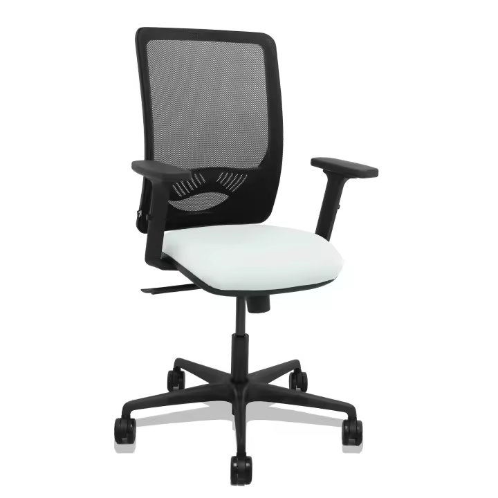 Silla Zulema sincro malla negra asiento bali blanco brazos 2D ruedas 65mm - 1