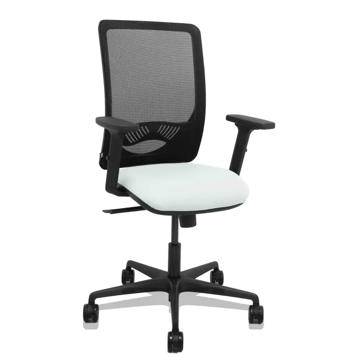 Silla Zulema sincro malla negra asiento bali blanco brazos 2D ruedas 65mm - 1