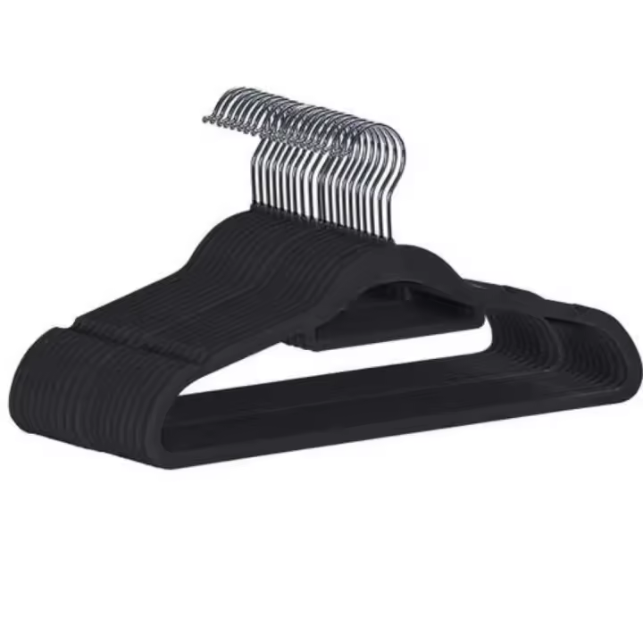 RUHHY Perchas terciopelo antideslizantes  perchas resistentes de terciopelo  perchas ropa  perchas 45 cm x 23 cm  perchas ropa  ganchos para colgar ropa  perchas negras - 1