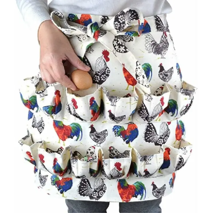 Delantal de recolección de huevos, delantal de pollo de 12 bolsillos con estampado de gallo de gallina y huevos de lona, ​​soporte de gallina - 1