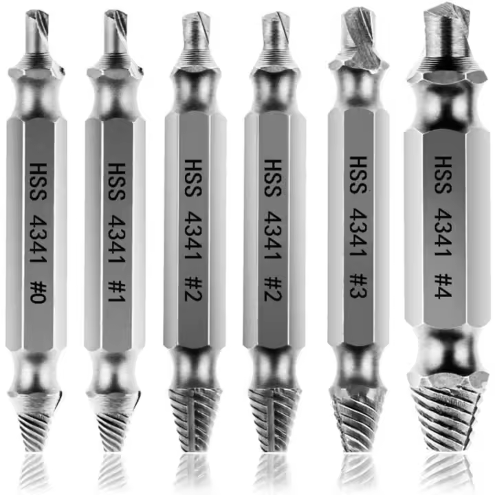 Extractores de tornillos dañados [6 piezas], extractor de tornillos, extractor de pernos rotos de acero HSS 4341, dureza superior a 6 - 1