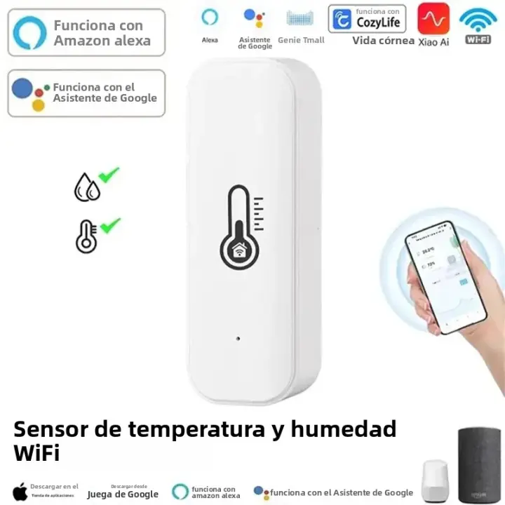 Sensor De Temperatura Y Humedad WiFi Para Interior Monitoreo Por APP Compatible Con Alexa Y Google Home Control Por Voz Batería Recargable - 1