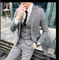 Traje De 3 Piezas Estampado De Rayas Y Cuadros De Alta Calidad - Traje Elegante Para Bodas Y Negocios Estilo Británico Con Chaleco Y Pantalones - details 10