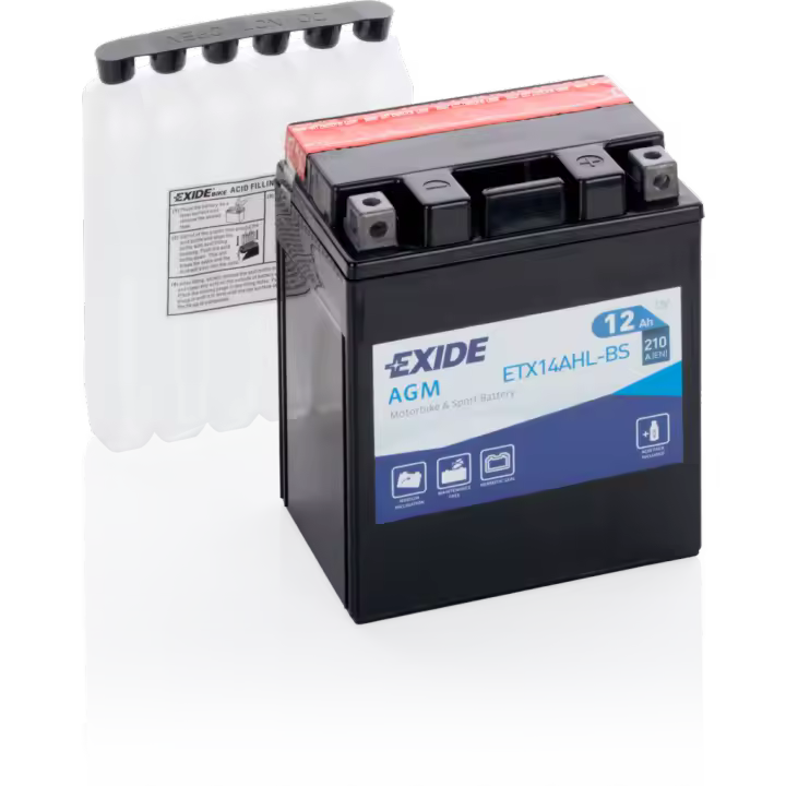 Batería Exide ETX14AHL-BS Moto 12V Agm. Tecnología AGM. 12V - 12Ah/210A (EN) (135x90x165mm) - 1
