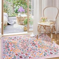 Alfombra Bohemio Floral Vibrante Para Sala De Estar Decorativa Anti-deslizante Lavable Minimalista Para Dormitorio Y Baño - details 3