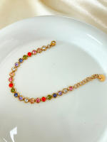 Pareja De Pulseras De Acero Inoxidable Para Mujer Estilo Retro Francesa Con Circonia Colorida Joyería De Moda Para Salida Diaria Regalos De Citas Y Fiestas - details 3