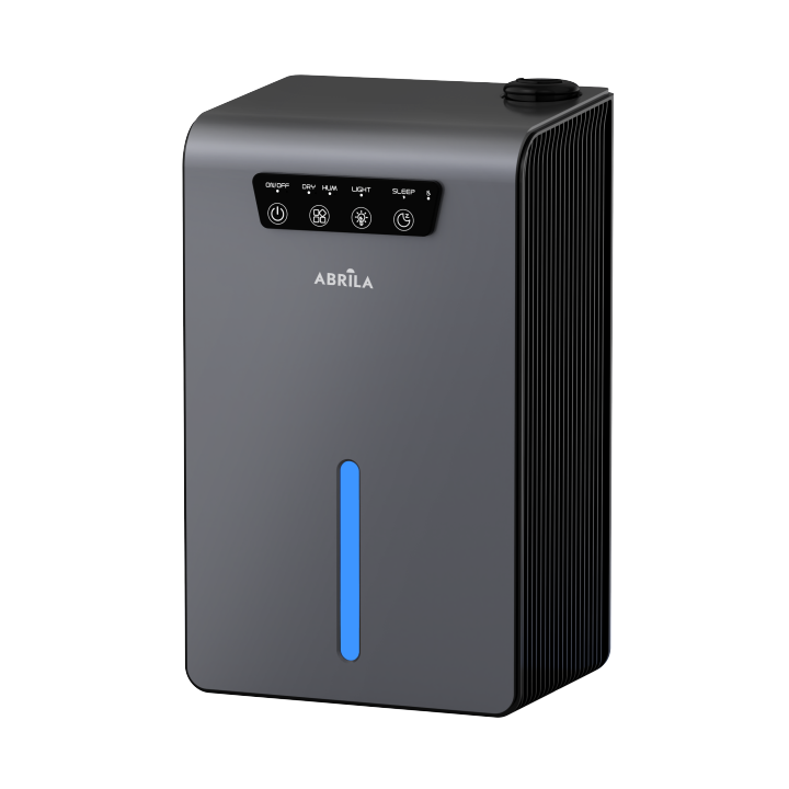 ABRILA Deshumidificador/humidificador Kendra GRIS/BLANCO 70w 7col1l/dia Depos.3,5l panel TÁCTIL MODO SUEÑO LUZ AMBIENTE RGB 7 colores SIST.ANTICONGELACIÓN. 35,6x21,2x15,7cm
